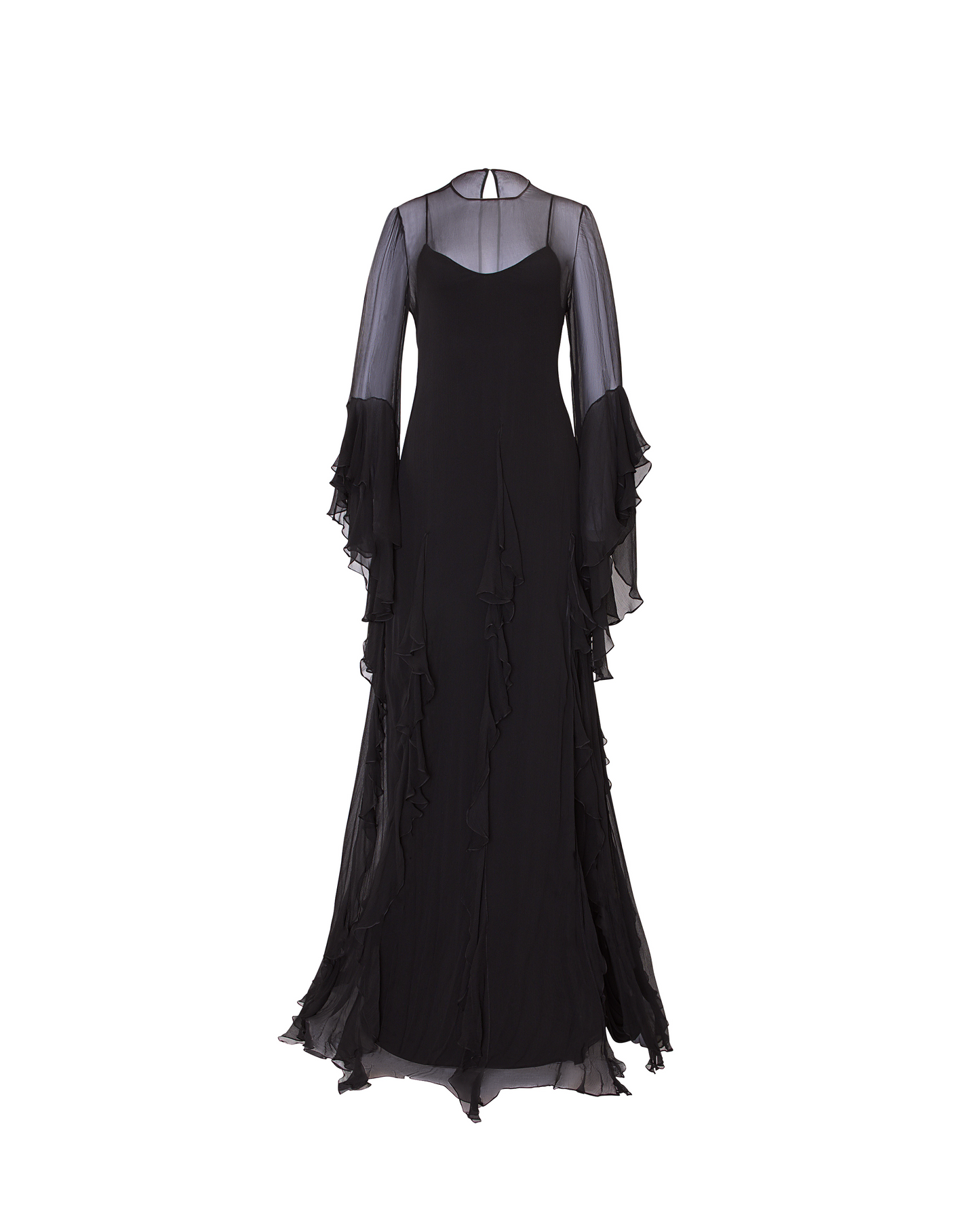 Cordelia Ruffled Crinkled Chiffon Gown