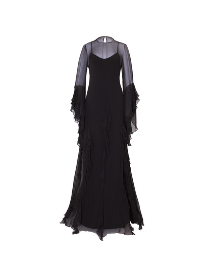 Cordelia Ruffled Crinkled Chiffon Gown