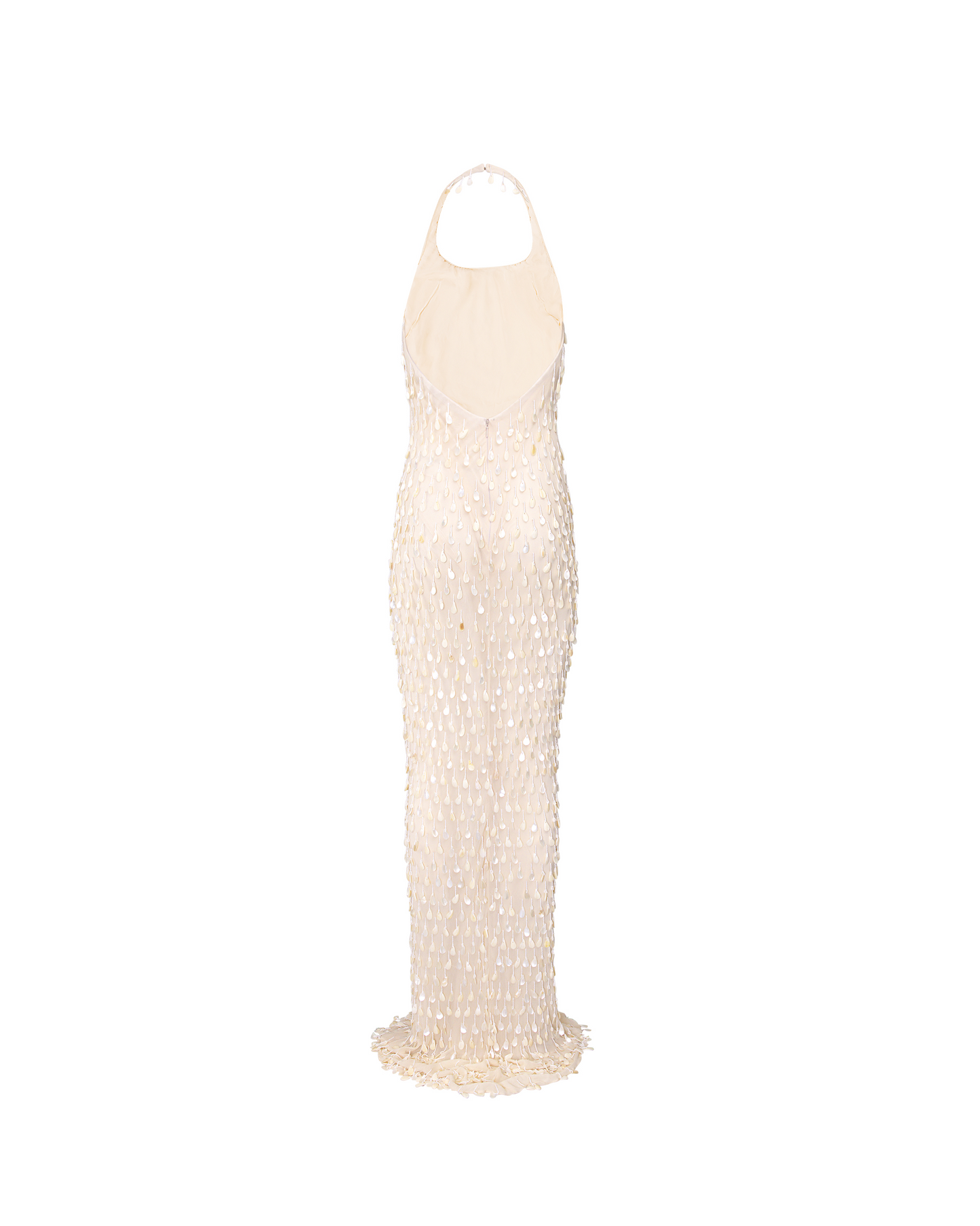 Harlow Mother of Pearl Embroidered Halter Gown