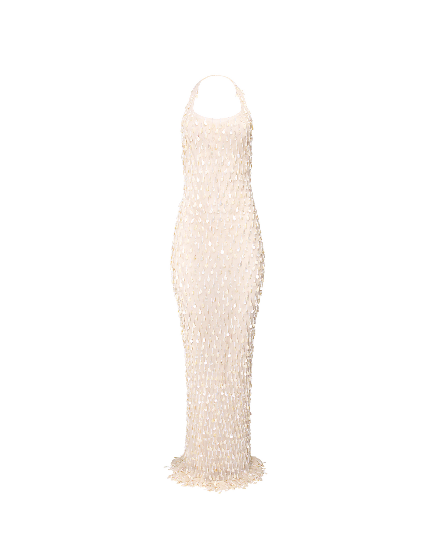 Harlow Mother of Pearl Embroidered Halter Gown